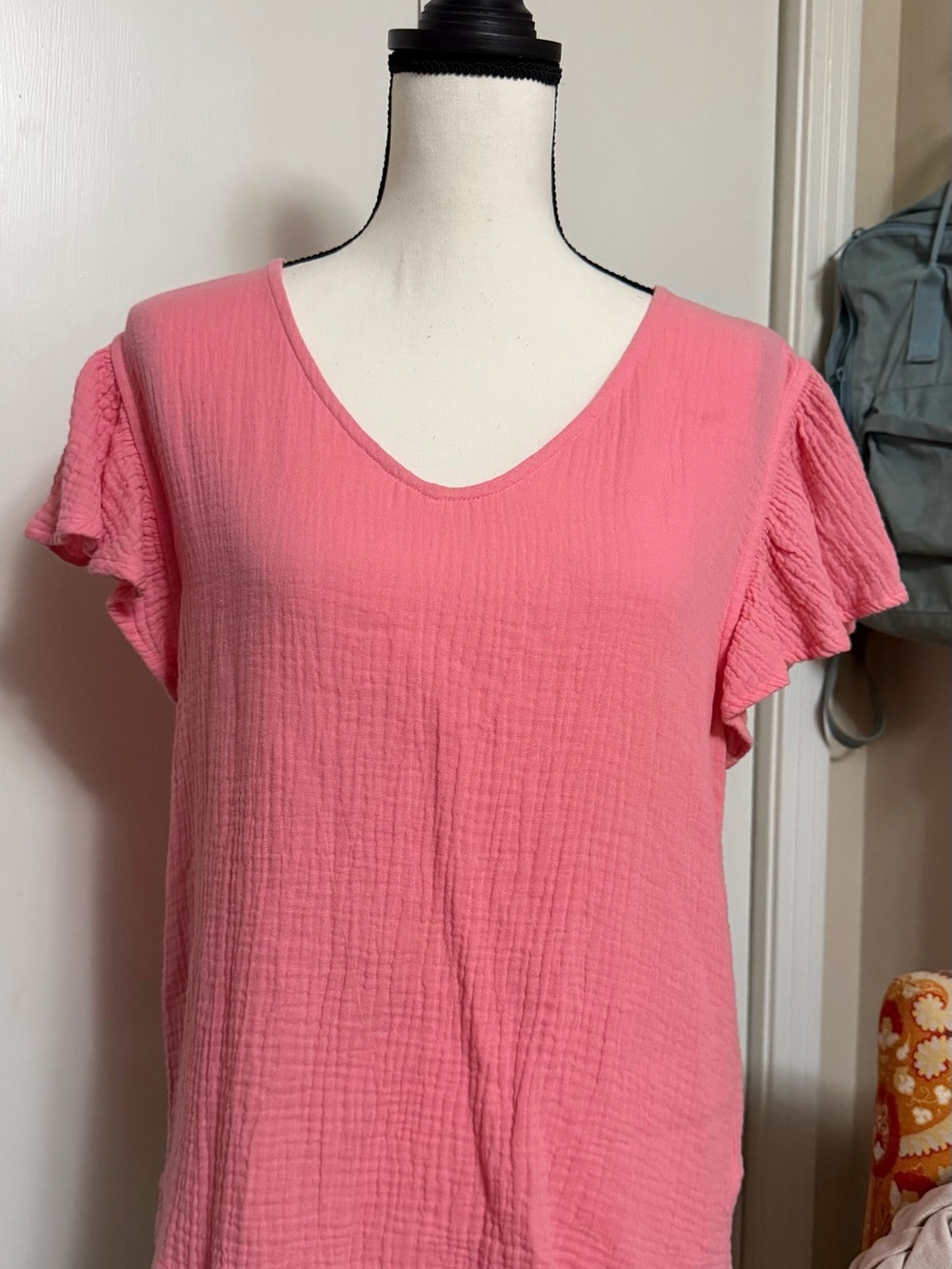 Dear John Pink V-Neck Flutter Sleeve Top sz med
